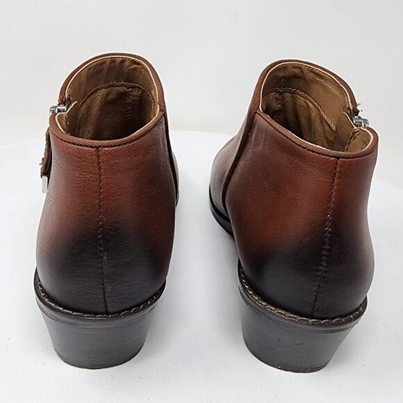 Vionic Jolene Bootie Women 6.5 Brown Leather Burnished Toe Side Zip Boots VS350 - Picture 7 of 11